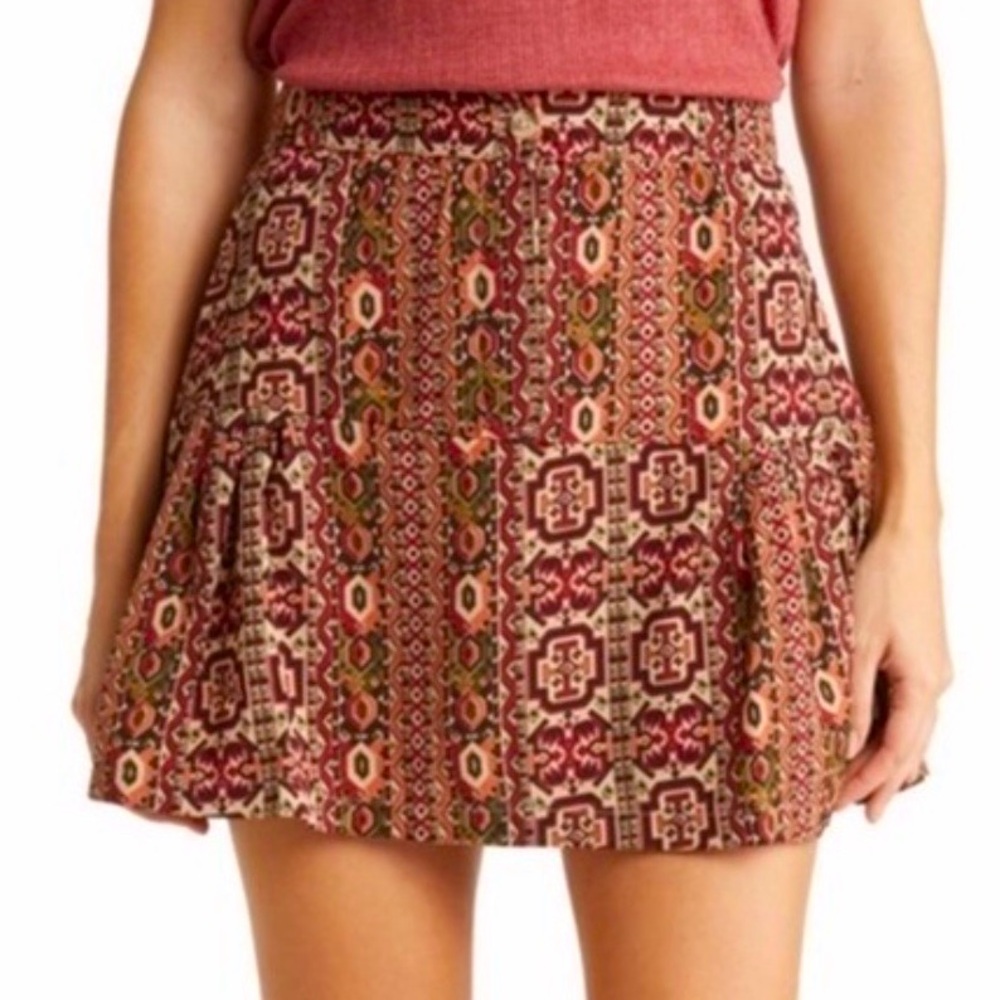 NWT Walter Baker Shauna, Drop waist, Maroon, Tan, Orange Print Miniskirt, sz 10
